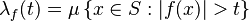 \lambda_f(t) = \mu\left\{x\in S: |f(x)| > t\right\}