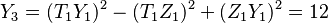  Y_3 = (T_1Y_1)^2 - (T_1Z_1)^2 + (Z_1Y_1)^2 = 12