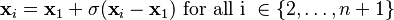 \textbf{x}_{i} = \textbf{x}_{1} + \sigma(\textbf{x}_{i} - \textbf{x}_{1}) \text{ for all i } \in\{2,\dots,n+1\}