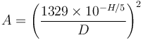 A =\left ( \frac{1329\times10^{-H/5}}{D} \right ) ^2