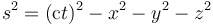 s^2 = (\textrm{c} t)^2 - x^2 - y^2 - z^2