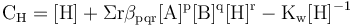 \mathrm{C_H = [H] + \Sigma r \beta_{pqr}[A]^p[B]^q[H]^r - K_w[H]^{-1}}