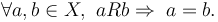 \forall a, b \in X,\ a R b \Rightarrow \; a = b.