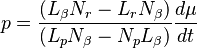 p=\frac{(L_\beta N_r - L_r N_\beta)}{(L_p N_\beta - N_p L_\beta)}\frac{d\mu}{dt}