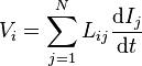 V_i = \sum_{j=1}^N L_{ij} \frac{\mathrm{d}I_j}{\mathrm{d}t} \,\!