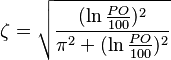  \zeta = \sqrt{\frac{(\ln \frac{PO}{100})^2}{\pi^2+(\ln \frac{PO}{100})^2}}  