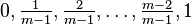 0, \tfrac 1 {m-1}, \tfrac 2 {m-1}, \ldots, \tfrac {m-2} {m-1}, 1