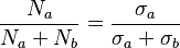 \frac{N_a}{N_a + N_b} = \frac{\sigma_a}{\sigma_a + \sigma_b}