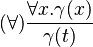 (\forall) \frac{\forall x . \gamma(x)}{\gamma(t)}