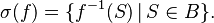  \sigma (f) = \{ f^{-1}(S) \, | \, S\in B \}. 