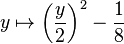 y \mapsto \left( \frac{y}{2} \right)^2 - \frac{1}{8} 