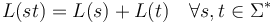 L(st)=L(s)+L(t)\quad \forall s,t\in\Sigma^*