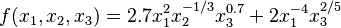 f(x_1, x_2, x_3) = 2.7 x_1^2x_2^{-1/3}x_3^{0.7} + 2x_1^{-4}x_3^{2/5}