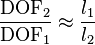  \frac {\mathrm{DOF}_2} {\mathrm{DOF}_1} \approx \frac {l_1} {l_2}