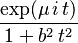 \frac{\exp(\mu\,i\,t)}{1+b^2\,t^2}\,\!