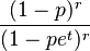 \, \frac{(1-p)^r}{(1-pe^t)^r}