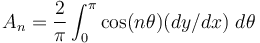 A_n = \frac {2}{\pi} \int_{0}^{\pi} \cos (n \theta) (dy/dx) \; d\theta 