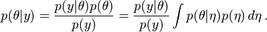 
p(\theta|y)
= \frac{p(y | \theta) p(\theta)}{p(y)}
= \frac {p(y | \theta)}{p(y)} \int  p(\theta | \eta) p(\eta) \, d\eta \,.
