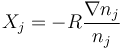 X_j= - R \frac{{\rm \nabla} n_j}{n_j}