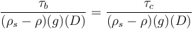 \frac{\tau_b}{(\rho_s-\rho)(g)(D)}=\frac{\tau_{c}}{(\rho_s-\rho)(g)(D)}