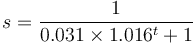 s = {1 \over 0.031 \times 1.016^t + 1}