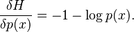 
\frac{\delta H}{\delta p(x)} = -1-\log p(x).
