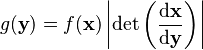 g(\mathbf{y}) = f(\mathbf{x})\left\vert \det\left(\frac{\mathrm{d}\mathbf{x}}{\mathrm{d}\mathbf{y}}\right)\right \vert