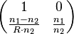 \begin{pmatrix} 1 & 0 \\ \frac{n_1-n_2}{R \cdot n_2} & \frac{n_1}{n_2} \end{pmatrix} 