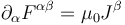 \partial_\alpha F^{\alpha\beta} = \mu_0 J^\beta 