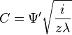 C = \Psi^\prime \sqrt{\frac{i}{z\lambda}}