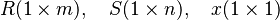 R (1 \times m),\quad S (1 \times n),\quad x (1 \times 1)