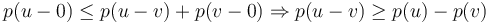 p(u-0) \leq p(u-v) + p(v-0) \Rightarrow p(u-v)\geq p(u) - p(v)