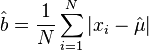 \hat{b} = \frac{1}{N} \sum_{i = 1}^{N} |x_i - \hat{\mu}|