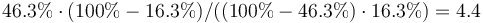 46.3\%\cdot(100\% - 16.3\%)/((100\% - 46.3\%)\cdot16.3\%) = 4.4