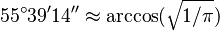 55^{\circ}39'14'' \approx \arccos (\sqrt{1/ \pi})