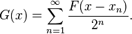 G(x)=\sum_{n=1}^\infty \frac{F(x-x_n)}{2^n}.