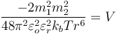 \frac{-2m_1^2m_2^2}{48\pi^2\varepsilon_o^2\varepsilon_r^2k_bTr^6}=V