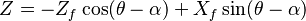 Z=-Z_f\cos(\theta-\alpha)+X_f\sin(\theta-\alpha)