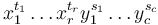 x_1^{t_1}\ldots x_r^{t_r}y_1^{s_1}\ldots y_c^{s_c}