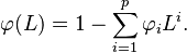  \varphi (L) = 1 - \sum_{i=1}^p \varphi_i L^i.\,