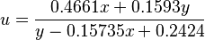 u=\frac{0.4661x+0.1593y}{y-0.15735x+0.2424}