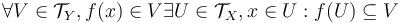 \forall V\in\mathcal{T}_{Y}, f(x)\in V\exist U\in\mathcal{T}_{X}, x\in U: f(U)\subseteq V