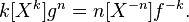 \textstyle k[X^k] g^n=n[X^{-n}]f^{-k}.