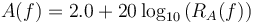 A(f)=2.0+20\log_{10}\left(R_A(f)\right)