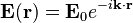  \mathbf{E}(\mathbf{r}) = \mathbf{E}_0 e^{ -i \mathbf{k} \cdot \mathbf{r} } 