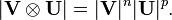  |\mathbf{V}\otimes \mathbf{U}| = |\mathbf{V}|^n |\mathbf{U}|^p.