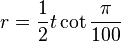 r = \frac{1}{2}t \cot \frac{\pi}{100}