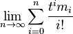 \lim_{n \rightarrow \infty} \sum_{i=0}^n \frac{t^im_i}{i!}