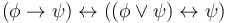 (\phi\to\psi) \leftrightarrow ((\phi\lor\psi) \leftrightarrow \psi)