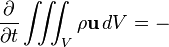  \frac{\partial}{\partial t} \iiint_{\scriptstyle V} \rho\mathbf{u} \, dV = -\, {} 